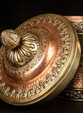 尼泊尔西藏特色工艺品手工铜y壶糌粑盒藏式摆件茶室民宿装饰收藏