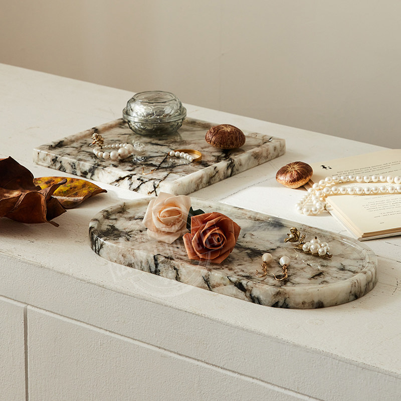 大理石轻奢首饰香薰托盘摆件酒店卫生间浴室洗手台洗漱用品收纳盘,淘宝优惠券,粉丝福利购,淘宝优惠卷