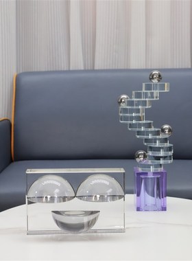 欧式创意螺旋几何水晶摆件茶几样板间办公室客厅R玄关家居软装饰