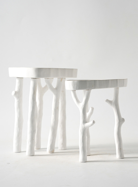 现代简约树枝高脚白色陶瓷花w盆镂空果篮刺球摆件北欧客厅花瓶装