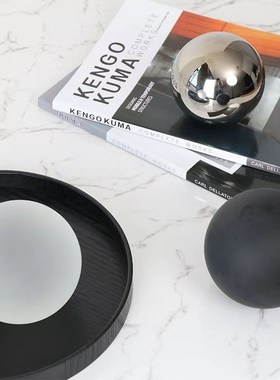 现代轻奢创意g北欧圆形玻璃镜面托盘摆件样板房售楼处桌面软装饰