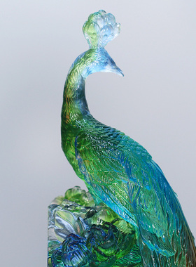 琉璃凤鸣b富贵孔雀摆件居家客厅办公前台桌面摆放装饰乔迁开业送