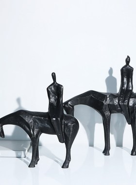 现代新中式黑色抽象骑马摆件金属雕塑家居软装酒店玄关Y书房装饰