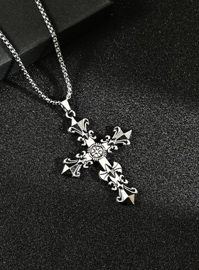 新款复古小众十字架吊坠钛钢项链