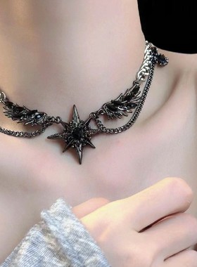 黑羽翼星芒项链朋克亚文化