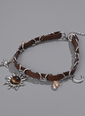 炽烈太阳星芒项圈美拉德棕色项链