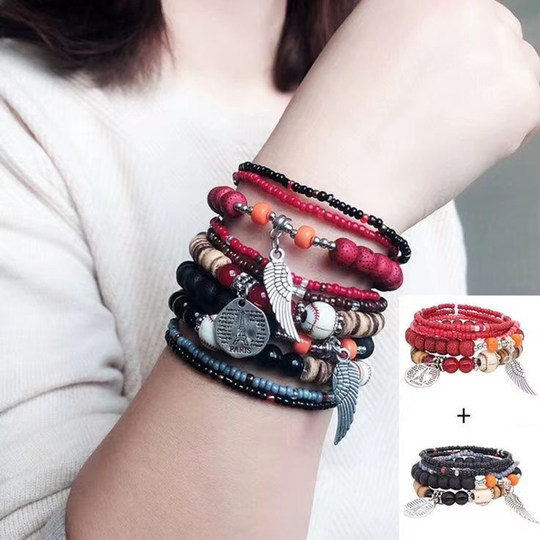 波西米亚手串复古民族风多层组合原创手工米珠时尚百搭手串饰品女