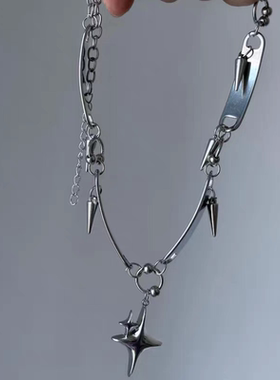 朋克金属光芒星吊坠项链小众设计