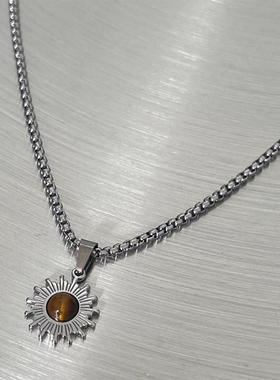 复古太阳花钛钢项链男款ins小众