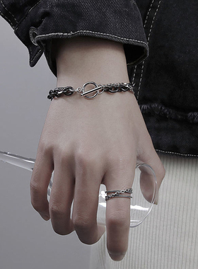 手链男钛钢不掉色潮流复古嘻哈
