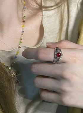 暗黑风爆款戒指肌理感开口戒