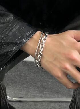 不掉色钛钢双层古巴手链男女