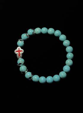 复古十字架仿绿松石串珠手链男