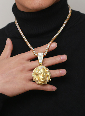 热卖ins欧美新款美杜莎吊坠微镶锆石嘻哈hiphop潮人配饰