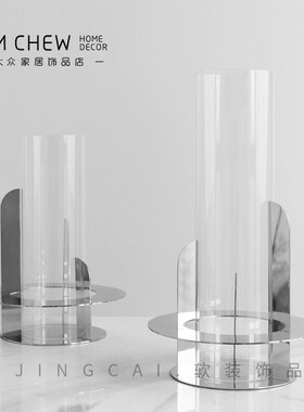 轻奢现代北欧透明小花瓶洽谈桌会议室样板间售楼处V卧室茶几抽纸