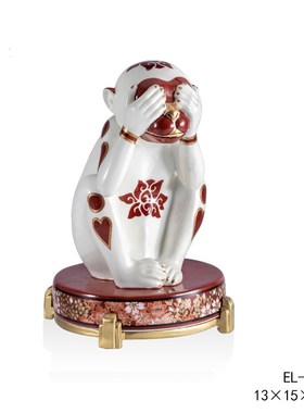 茱莉安法式中国风陶瓷手绘动物工艺品别墅客厅T桌面生肖灵猴摆件