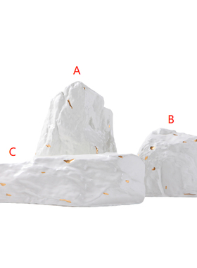 现代新中式软装饰品样板房客厅书房玄关白色陶Q瓷抽象假山石头摆