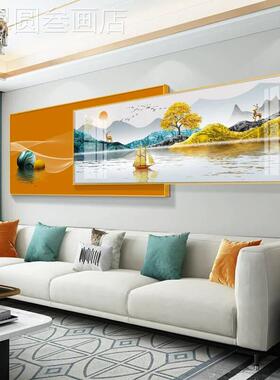 轻大气叠加客厅装饰高画奢沙发景墙壁画石来运转背横版端晶瓷挂画