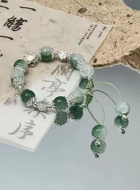新中式国风小众设计显白气质绿色复古串珠闺蜜手链高颜值配饰
