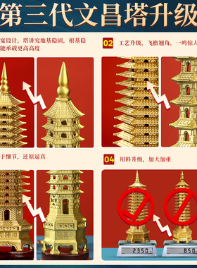 极速黄铜文昌塔13层的十三层文昌笔摆件9层O九层书房挂件工艺品旗