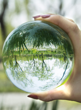 极速紫色水晶球摆件透明圆球白z粉绿蓝黄色水晶球实用办公室桌面