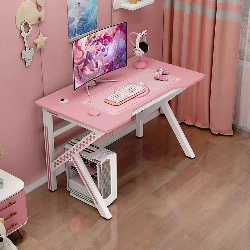 粉色电竞桌台式电脑桌家用桌椅套装卧室女生直播桌子主播用 - 图1