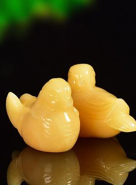 天然黄玉鸳鸯结婚礼物催桃花天生一对百年好合床头居家桌面摆件