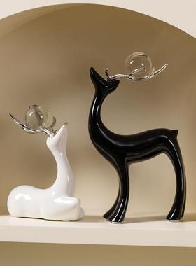 轻奢水晶麋鹿酒柜摆件电视柜红酒柜客厅玄关小鹿家居饰品摆件