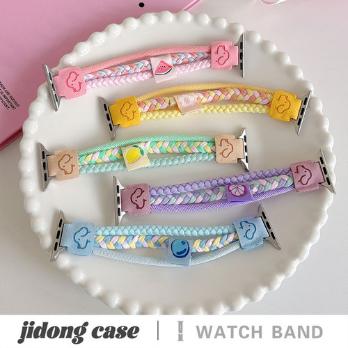 适用applewatchS11/10可爱线条小狗弹力发圈表带苹果手表ultra3/2款女闺蜜iwatch9/8/7/6新款休闲百搭SE腕带 - 图3