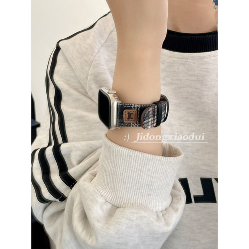 适用iwatch11表带苹果S9手表applewatch8英伦毛呢拼色格子S7女S6新款S5腕带4透气SE布质小众S11创意ultra23男 - 图1
