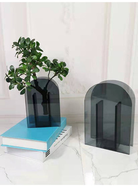 现代简约灰蓝茶色插花玻璃花瓶透明装饰花器家居客U厅餐桌饰品摆