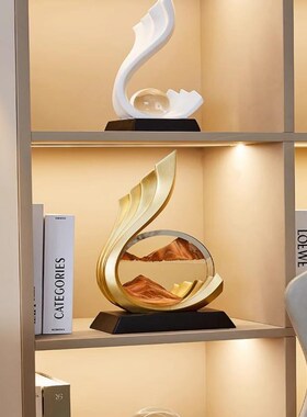 酒柜装饰品办公室装饰o摆件轻奢高档客厅电视柜流沙画高级风生水