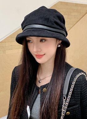 韩版赫本风灯芯绒渔夫帽女秋冬防风造型堆堆帽大头围显脸小水桶帽