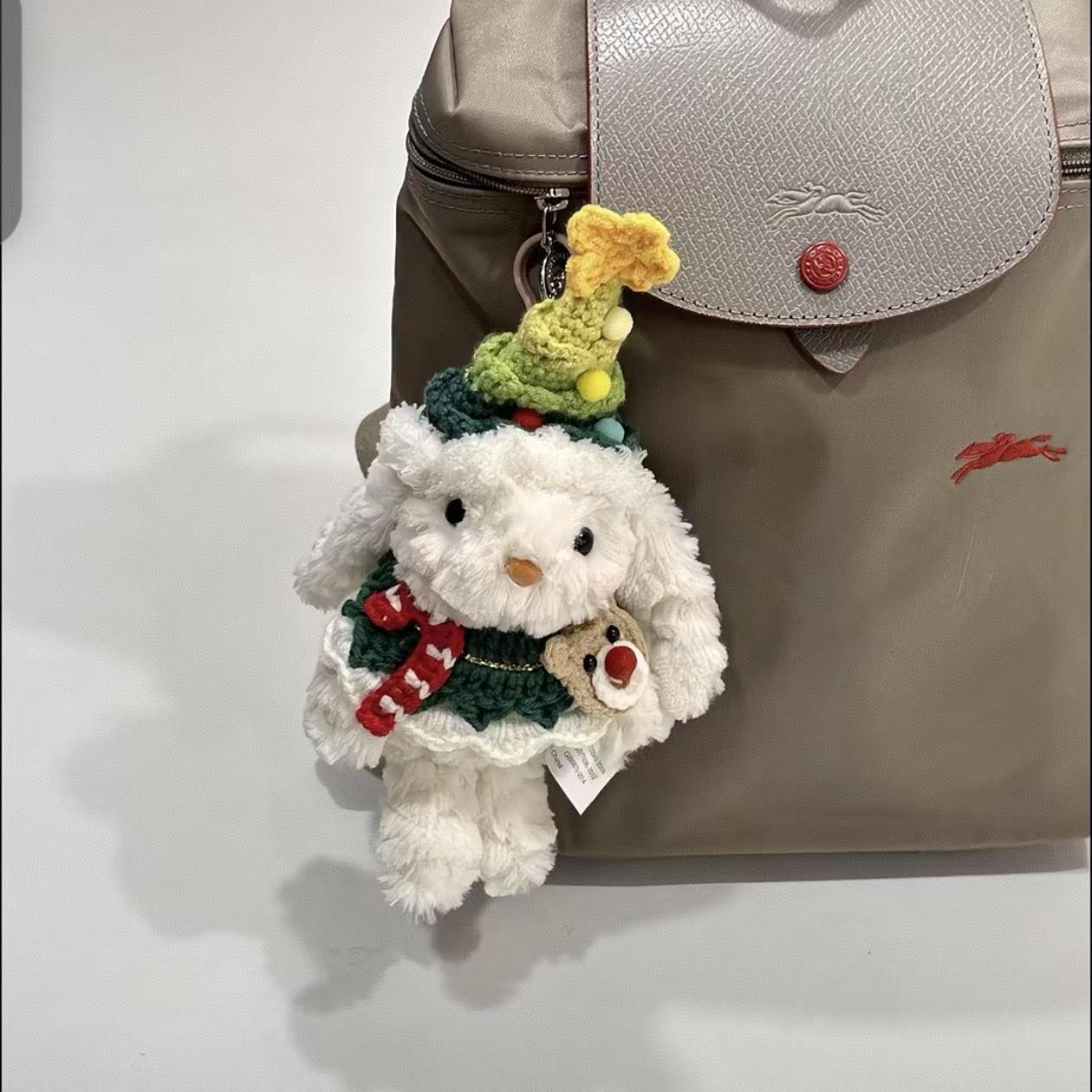 秋冬手作毛绒圣诞树垂耳兔可脱卸闺蜜情侣包包挂件钥匙扣车挂少女