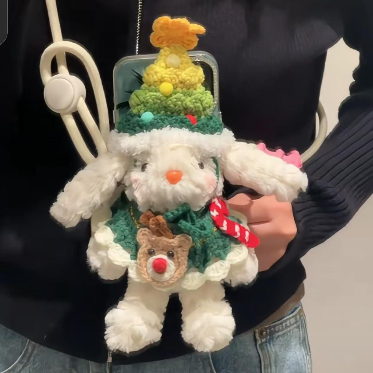 秋冬手作毛绒圣诞树垂耳兔可脱卸闺蜜情侣包包挂件钥匙扣车挂少女