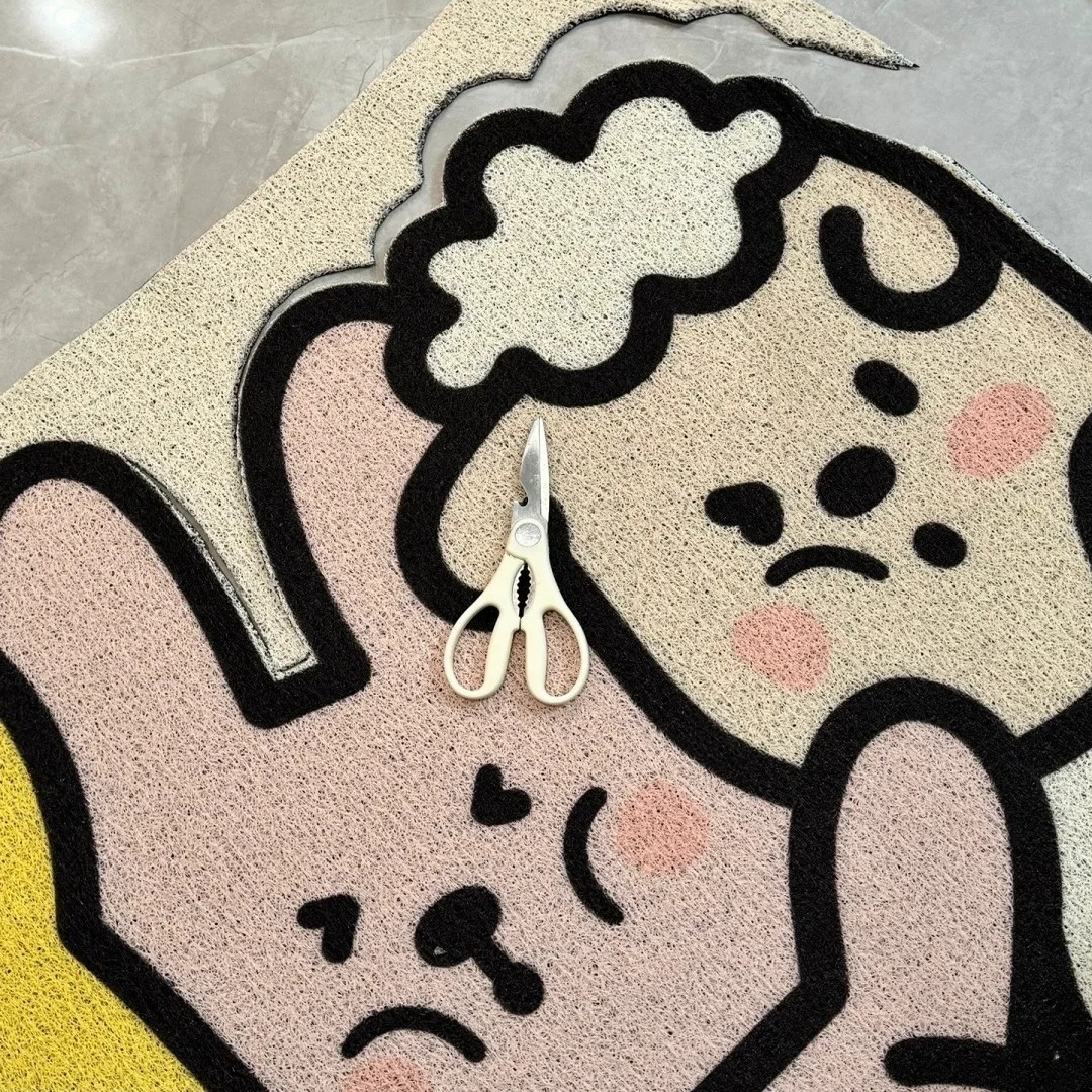 可爱小狗挤小兔入户地垫卡通可裁剪丝圈脚垫玄关地毯进门刮泥垫子,淘宝优惠券,粉丝福利购,淘宝优惠卷