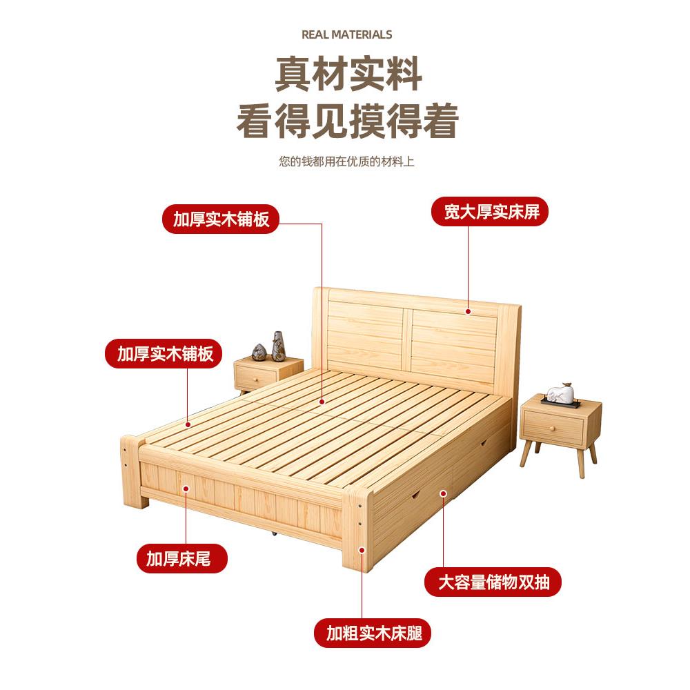 实木床双人床1.8*2米单人1.5米家用简约1米出租房经济型简易木床 - 图3