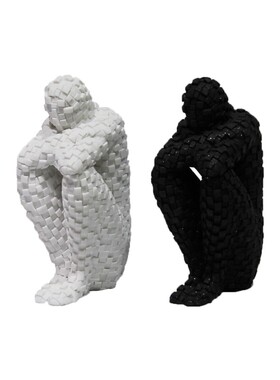 现代创意摆件白色人砂岩摆件黑色人思考者书O挡摆件样板房家居饰