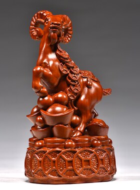 花梨木雕领头羊摆j件十二生肖羊家居酒柜办公桌客厅实木工艺品摆