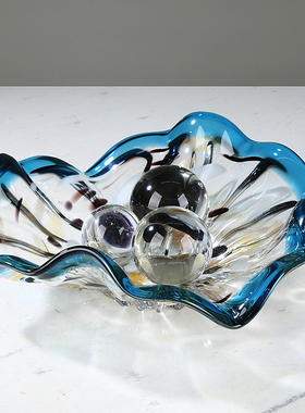 现代轻奢琉璃果盘水果盘茶几装饰糖干果盘果O盘客厅餐桌样板间摆