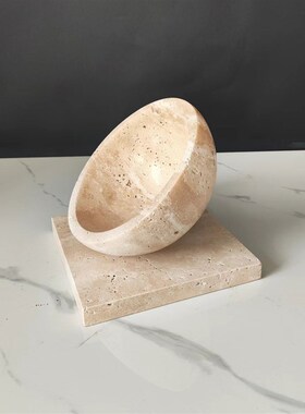 侘寂风复古天然黄洞石收纳盘托盘摆件样H板间家居桌面高脚果盘装