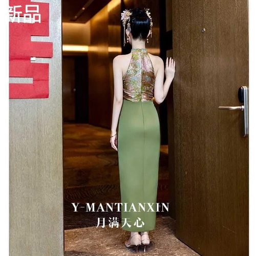 Летнее ципао, элегантное свадебное платье, вечернее платье, китайский стиль, изысканный стиль