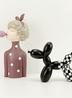 现代简约北欧极简黑白斑点气球狗摆件样板房售楼处儿童Z房软装饰