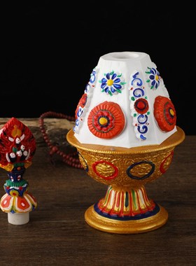 藏式新款八吉g祥摩尼顶宝瓶胖款酥油花吉祥手工彩绘树脂摆件大号