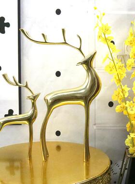 装饰创意摆件客厅黄o铜电视柜品轻奢酒柜鹿北欧家居现代架玄关工