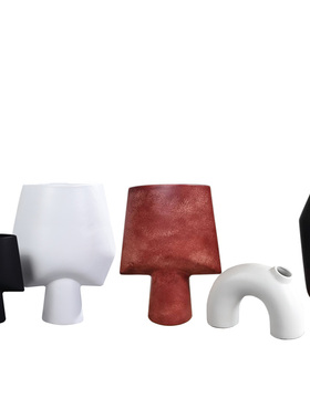 北欧简约几何异形陶瓷花瓶摆件现B代样板间客厅玄关酒店花器装饰