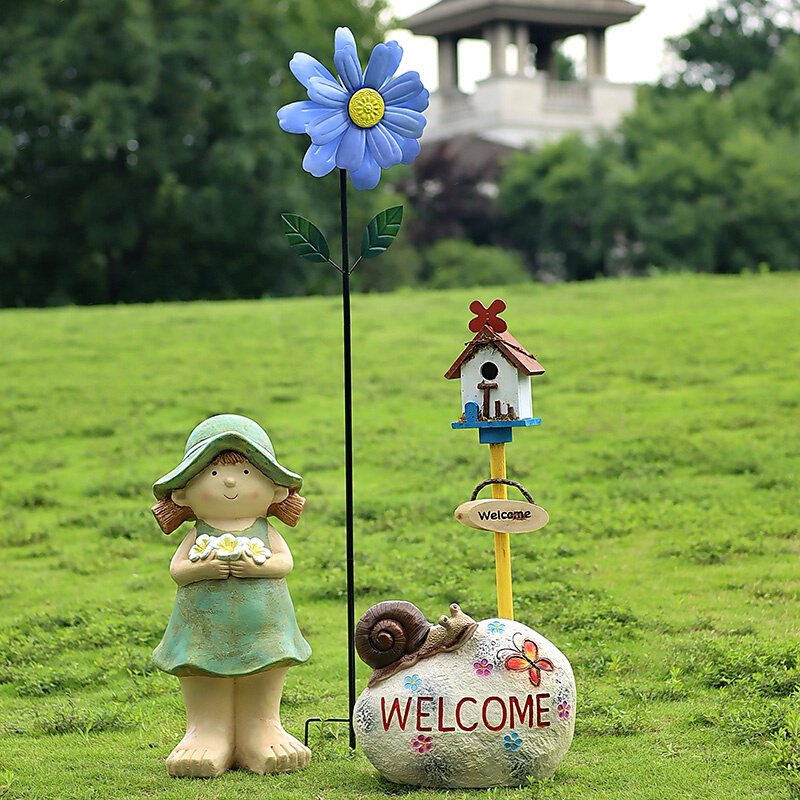 户外创意花园庭院院子装饰花朵铁艺风车旋转园艺菜地民宿造景摆件 - 图1