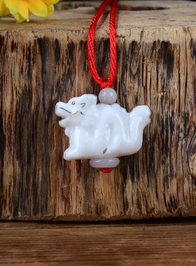 陶瓷白色描金f蛇吊坠十二生肖鼠猪男女足项链宝宝周岁本命年礼物