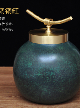 彩铜缸特大号茶叶罐密封罐一斤家用存茶罐大容量储V茶罐招财工艺