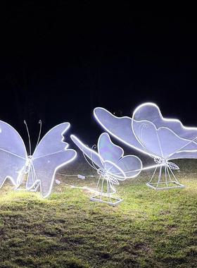 不锈钢蝴蝶摆件售楼处广场铁艺镂空大型发光雕塑户外园林景观装饰